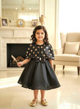 Girls Premium Black Satin Frock with Removable Sequin Jacket