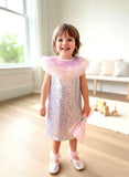 Girls Baby Pink Sequin Party Dress with Tulle Collar & Bow