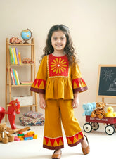 Bows & Bubbles Kids Mustard Yellow Cotton Co Ord Set | 1-6 Years