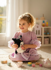 Girls Lavender Scuba Party Dress with Frill Sleeves for Birthday