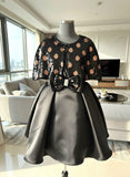 Girls Premium Black Satin Frock with Removable Sequin Jacket