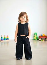 Girls Light Black Lightweight Denim Co-ord Set | Stylish Kids Outfit | 1-6 Years