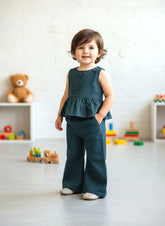 Girls Light Tank Green Lightweight Denim Co-ord Set | Stylish Outfit |1-6 Years