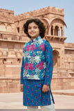 Blue Cotton Kurta Pyjama Jacket Set