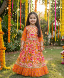Orange Cotton Lehenga Choli Set