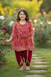 Red Cotton Kurti & Dhoti Set