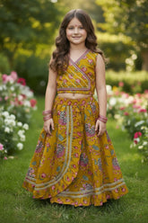 Mustard Yellow Cotton Lehenga Choli Set