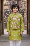 Green Cotton Kurta Pyjama Jacket Set