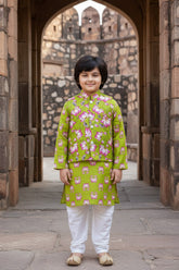Green Cotton Kurta Pyjama Jacket Set