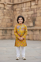 Yellow Cotton Kurta Pyjama Jacket Set