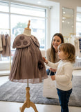 Girls Taupe Cape Dress with Floral Applique and Sheer Overlay