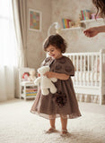 Girls Taupe Cape Dress with Floral Applique and Sheer Overlay