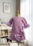 Girls Lavender Scuba Party  Dress with Frill Sleeves for Birthday