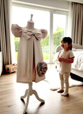 Girls Premium Rose Gold Scuba Party Dress with Bow & 3D Flower