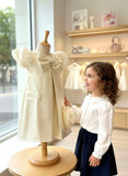 Girls Premium Golden Scuba Party Dress with Bow & Flower